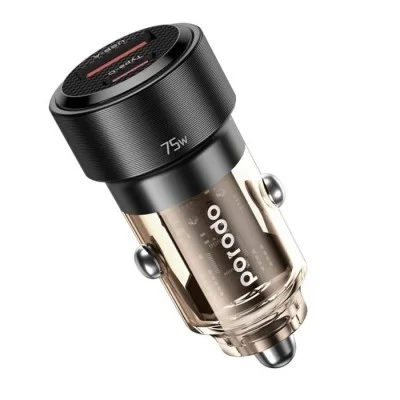 Porodo 75W Dual Port Transparent Aluminum Car Charger - Black